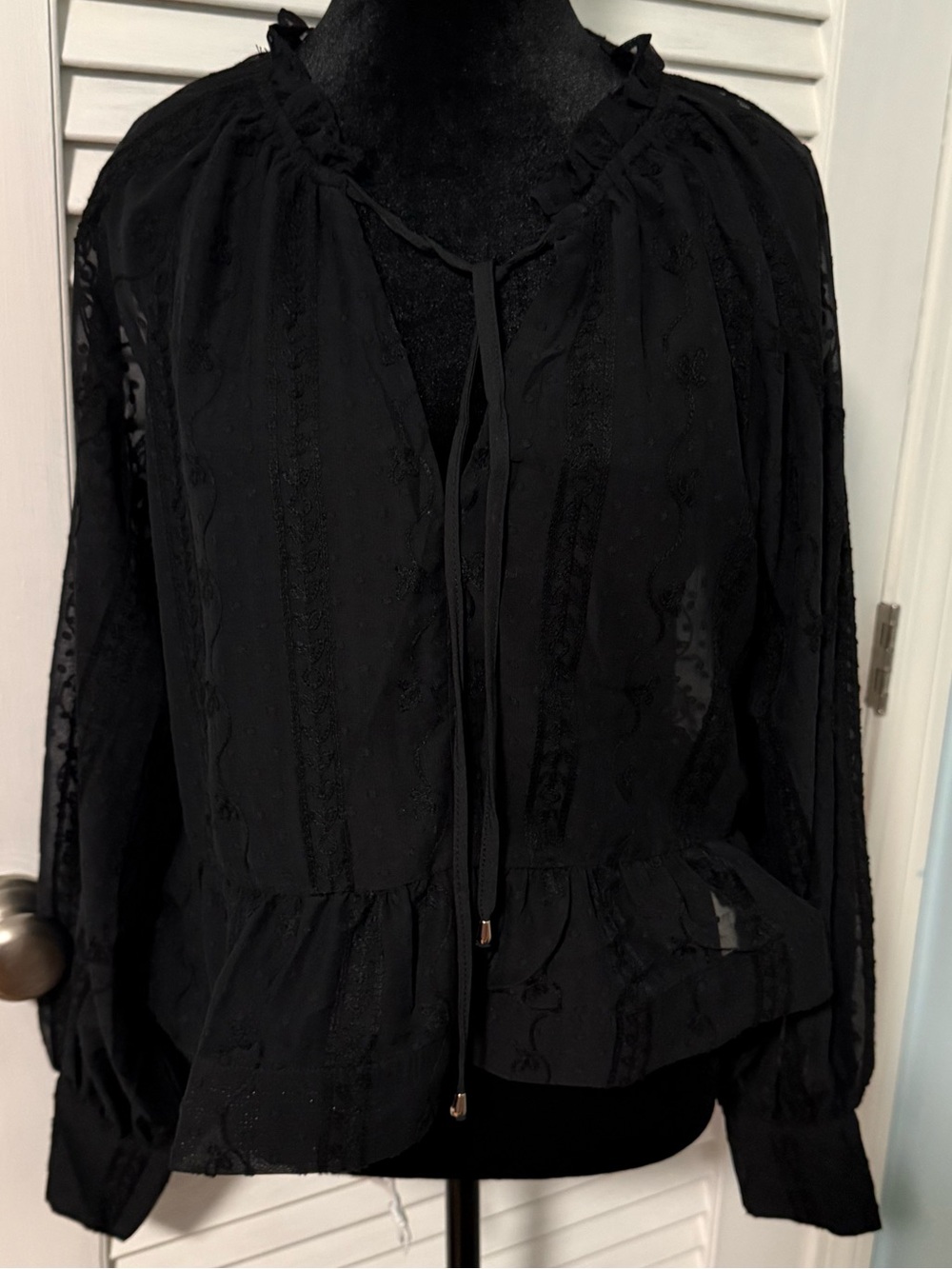 Heyson Black Sheer Long puffed sleeves and cropped Peasant Blouse! Gorgeous